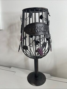 Metal Corks Holder with Grapevine Accents - Black